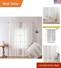 Linen Blend Sheer Curtains 84 inches Long 2 Panels Set for Bedroom, Natural L...