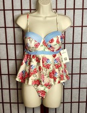 ZAFUL 2 Piece Tankini Swimsuit NWT Red Pink Floral Blue Stripes Padded Cups XL