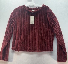 Women’s A New Day Wide Rib Fuzzy Knit Long Sleeve Top Burgundy XXL NEW!