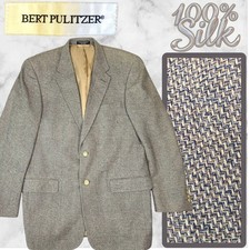 Vtg Bert Pulitzer Blazer Mens 42L Tan Blue 100 Silk Tweed Herringbone Luxury