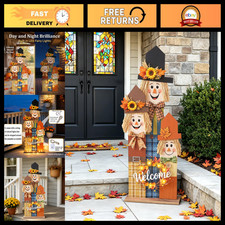 36" Fall Scarecrow Welcome Sign - Thanksgiving Front Door Decor, Autumn Yard P