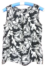 TB07876- TALBOTS Women's 100% Silk Top Sleeveless Pleated Floral Black White 6
