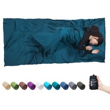 Extra Wide Silk Sleeping Bag Liner 87"x43", Lightweight Travel Sheet, Pillow