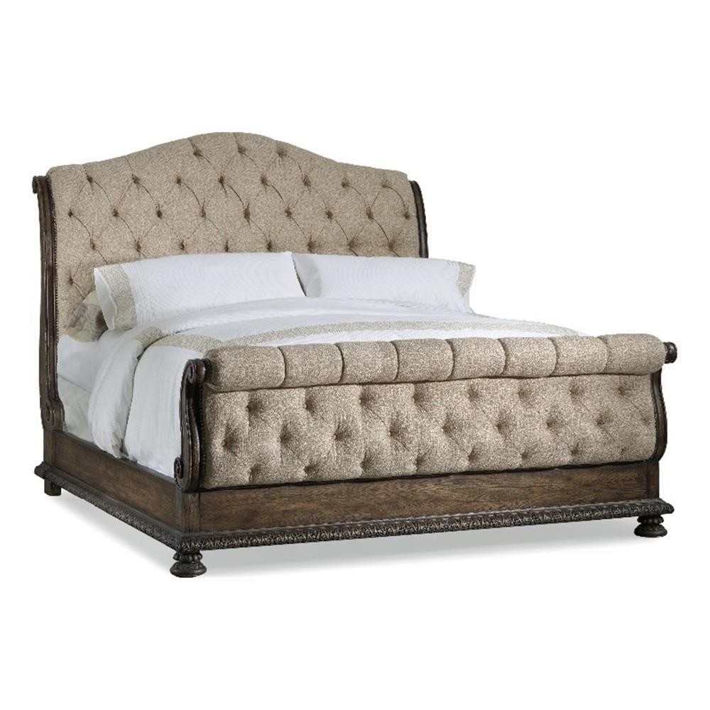 Beaumont Lane Tufted Sleigh King Bed with Exposed Wood Frame