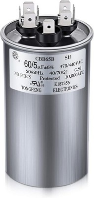 60/5 MFD uF 370/440V CBB65 Dual Run Round Capacitor, HVAC A Style: 60/5 Mfd Uf