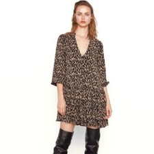 Zara Claris Dress Leopard Print Size Medium Tiered Babydoll Oversized Mini Dress