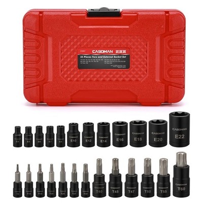 CASOMAN 25 Piece Torx Bit Socket and External 25-Piece (T8-T60 & E4-E22)