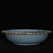 9.5" Old Retro Porcelain Song Ru Kiln Song Hui Zong Mark Inscription Brush Wash