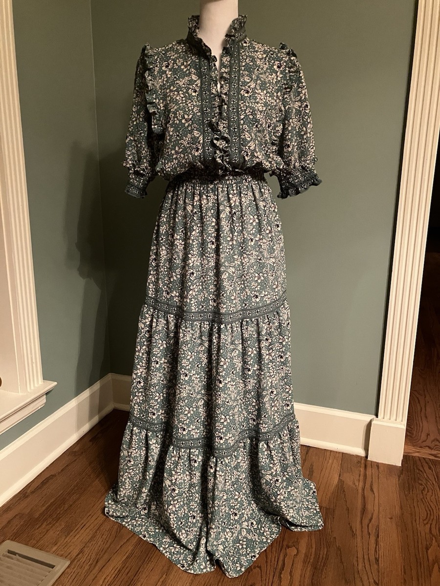 MAX STUIO★FLORAL CREPE MAXI ティアードドレス ワンピース Max Studio Ruffle Pleated Floral Tier Maxi Dress Women M