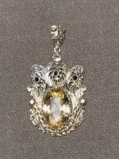 Stunning 925 Silver Antique Victorian Art Noveau Citrine Pendant With Onyx