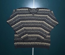 Vintage 90s Abstract 3D Chunky Knit Pullover Sweater Men Large Geometric Striped
