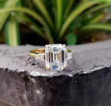 4Ct Emerald Cut Lab Created Diamond Three-Stone 14K Gold Finish Anniversary Ring
