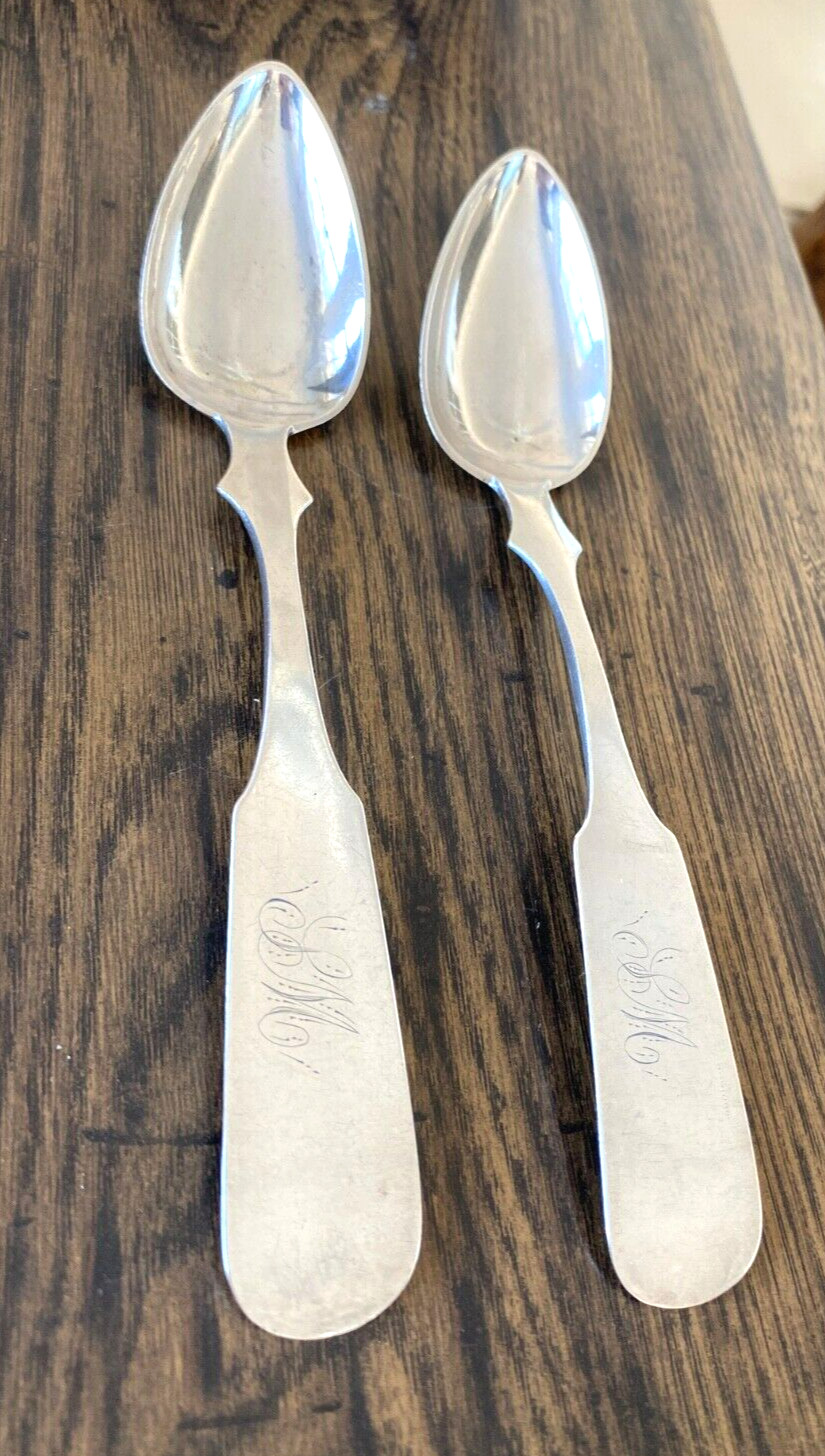 PR. BEAUTIFUL EARLY MATCHING SILVER TABLESPOONS/J.DRAPER DELAWARE 1800-1864/LM