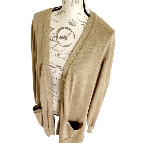 Lauren Ralph Lauren Strickjacke Pullover 2X Seidenmischung Gold Metallic Knopf Preppy - Bild 10 von 13
