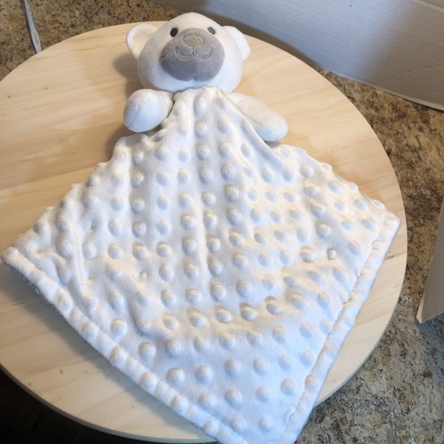 Little Beginnings Bear Lovie Security Blanket White Gray Minky Dot Baby Sherpa - Picture 3 of 6