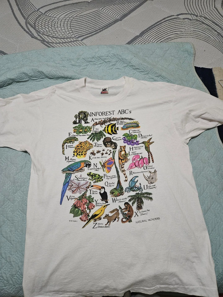 Camisa Maravillas Naturales Años 90 De Colección Talla XL Selva Tropical ABC’s Animales Envejecidos Foto 4 de 4