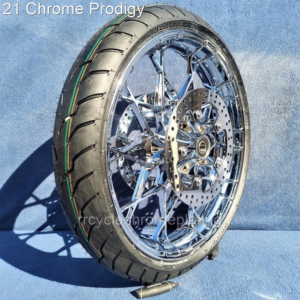Harley Chrome 21" F 18" R Prodigy Wheels Dunlop Tires Rotor 0923