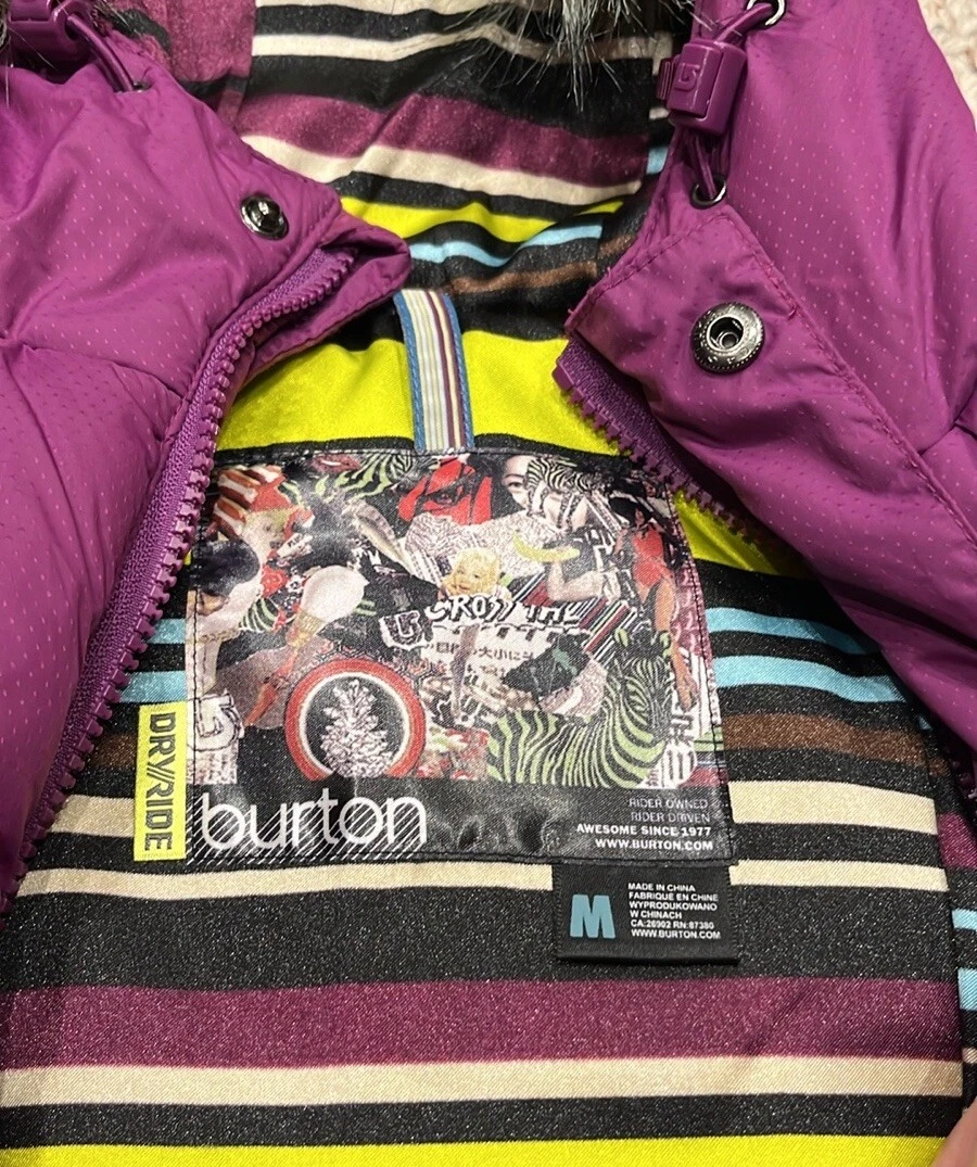 burton sly puffer dry ride fur hooded zip weathergear jacket