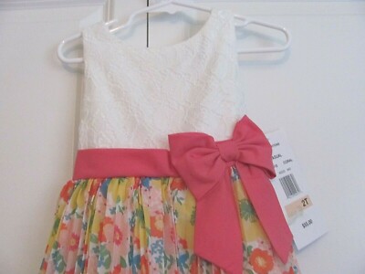 rare editions lace bodice dress Rare Editions Sleeveless Lace Bodice & Pink High/Low Skirt Dress, 14, Easter
