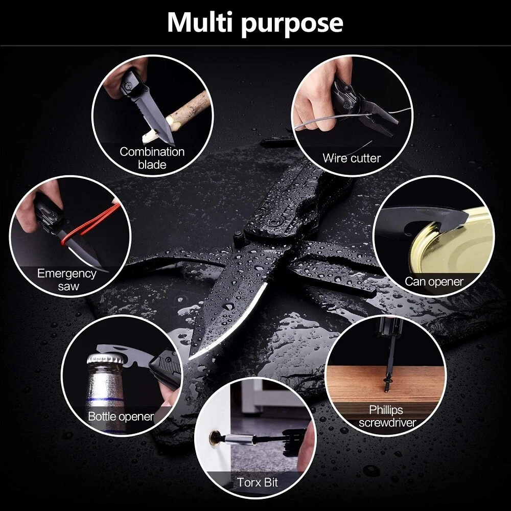 Multi Tool Knife 18-in-1 Outdoor Survival Compact Folding Pocket Pliers w/ Bits