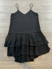 Cooper & Ella Midi Ruffle Spaghetti Strap Black Small Party Dress