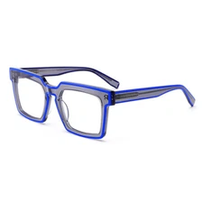 Retro Square Acetate Eyeglasses Frames Reading Glasses Women Men Grey Blue