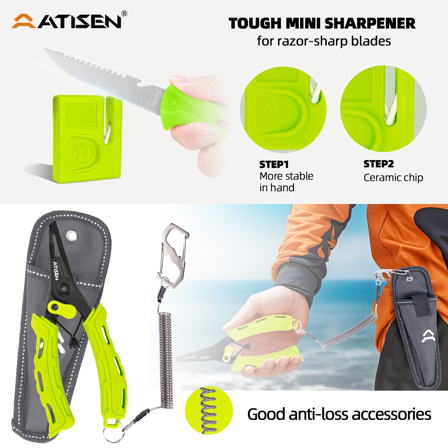 Outdoor equipment, fillet knife, fishing tools, green, essential for beginners