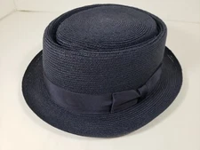 BILTMORE FRANKLIN NAVY MILAN HEMP BRAID STRAW PORK PIE MADE IN USA