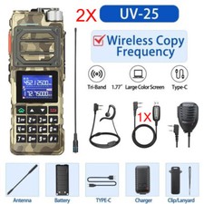US UV-25 WALKIE-TALKIE 136-174 220-260 400-520MHZ TRI-BAND TWO WAY RADIO PACKAGE