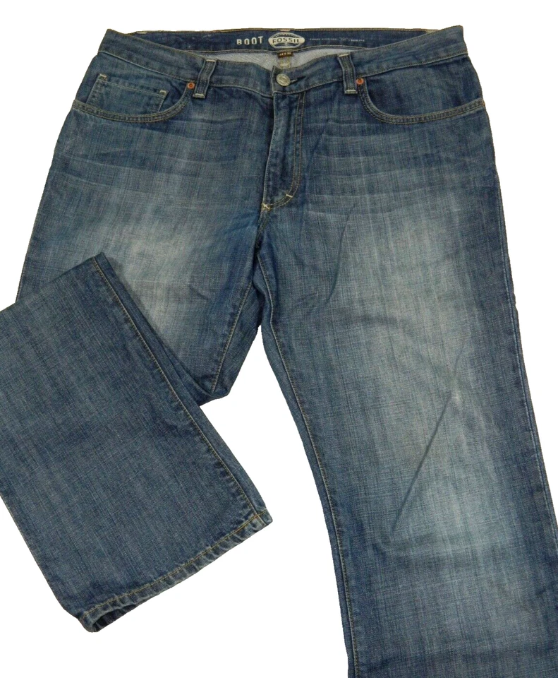 Pantalones de mezclilla para hombre Bootcut BOTA FÓSIL HECHA EN EE. UU. Etiqueta azul 34x32 medida talla 35x32 Foto 2 de 4