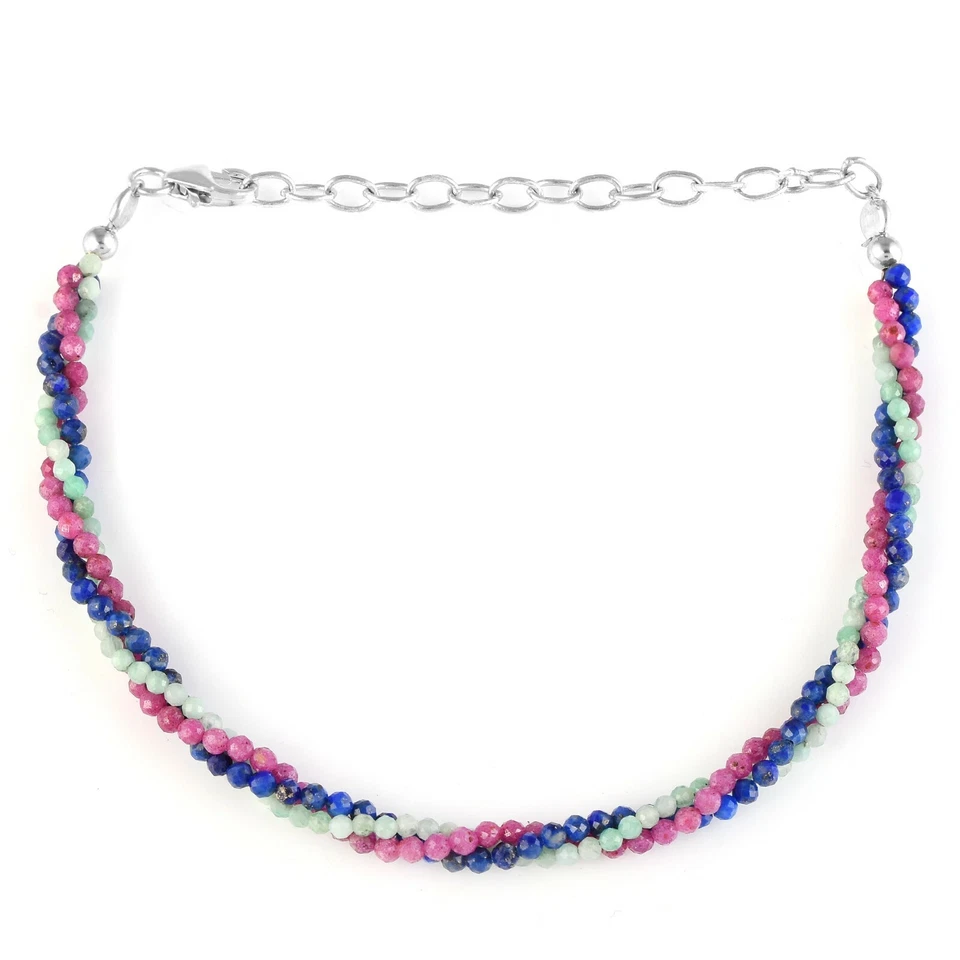 Handmade Gemischte Natürlicher Edelstein Lapislazuli Granat Quarz Gedreht Perle - Bild 2 von 4