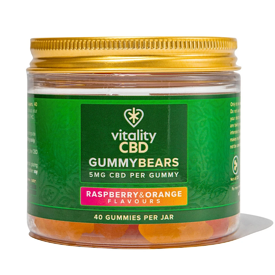 Vitality CBD Gummies Edible Gummy Bears 40 Pack Zero THC Orange & Raspberry