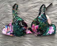 Victoria's Secret Swim Black Floral Underwire The Icon Push Up Bikini Top 34A