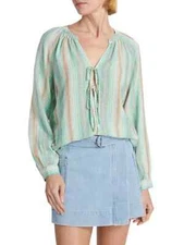 RAILS NWT $178 Brielle Linen Blend V Neck Long Sleeve Top in Seaview Stripe L