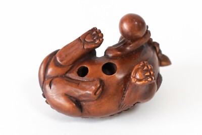 Netsuke Japanese antique Wood carved figure Foo dog Dog Lion (A42