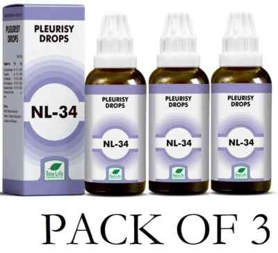 New Life NL-34 Pleurisy Drops  Homeopathic Support for Chest Discomfort 3PACK
