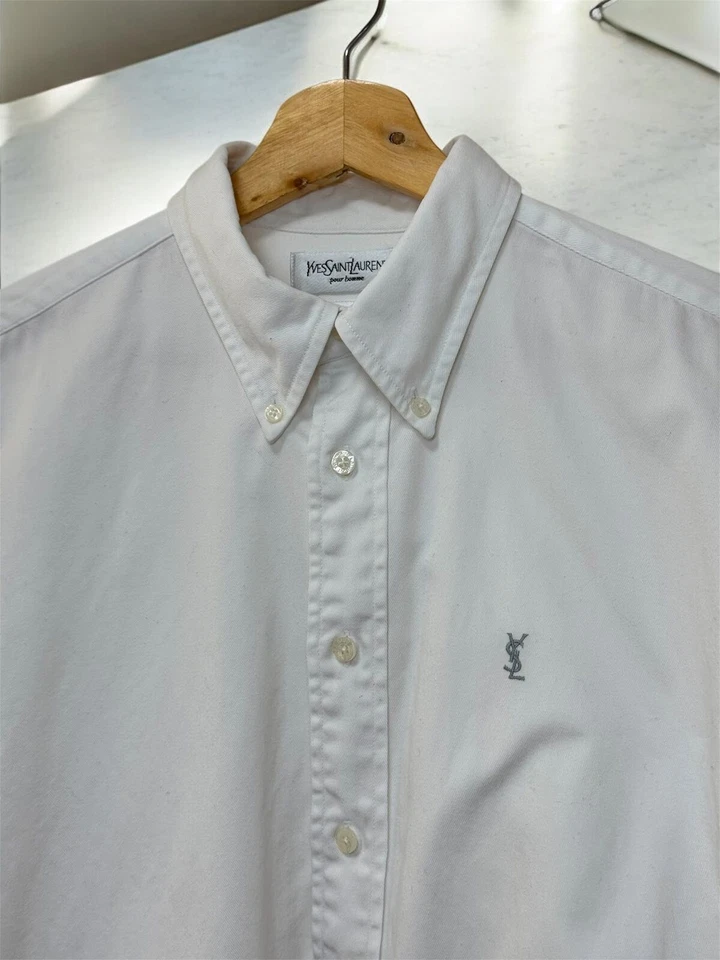 Camisa Yves Saint Laurent YSL Botón Para Hombre Manga Larga Blanca De Colección Talla M UK Foto 2 de 4