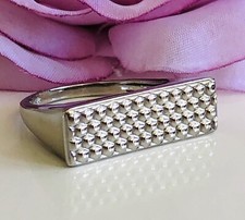 Platinum Overlay 925 Sterling Silver Honeycomb Signet Ring Size P