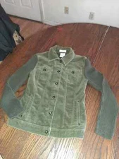 Small FDJ French Dressing Olive  Green Corduroy Knit Sweater Jacket Cardigan 