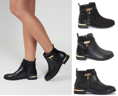 Womens Ladies Biker Chelsea Studded Zip Up Block Heel Winter Ankle Boots Shoes