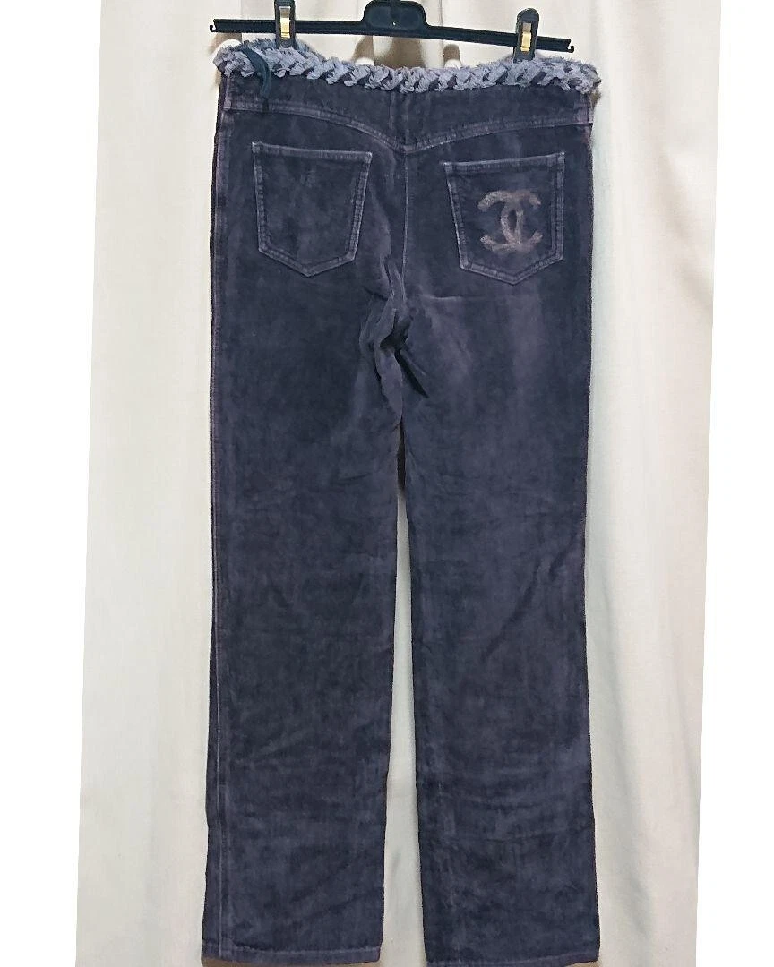 Chanel — CHANEL Women's Pants Skinny Jeans Cotton Brushed Fabric Purple Coco Logo Size 38