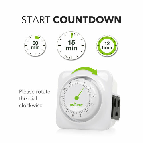 BN-LINK 12 hour mechanical countdown Grounded timer 3 Prong outlet Energy Saving - Picture 4 of 7