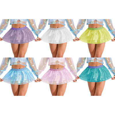 DE Damen Tüllrock Glänzend Metallic Mesh Petticoat Unterrock Gestufter Tutu Rock