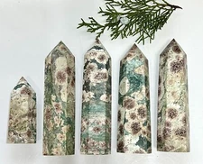 Wholesale Lot 1 Lb Natural Green Flower Jasper Obelisk Tower Point Crystal