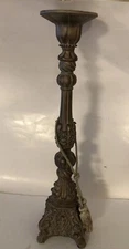Large Vtg Renaissance Style 22” Tall Candlestick Resin Antiqued Finish Baroque
