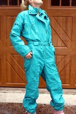 Vintage Fera Snow / Ski Suit Women Size 12 Turquoise Full Zip One Piece Belted