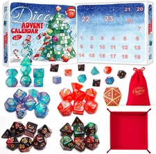 Dice Advent Calendar 2025 Adult Teens, 28 Polyhedral Dice Sets + Alloy Red Gold