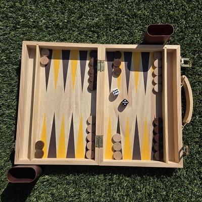 Traditionelles Holz Backgammon Set 12'' Kiefernholz Klappkoffer Reisespiel unbenutzt