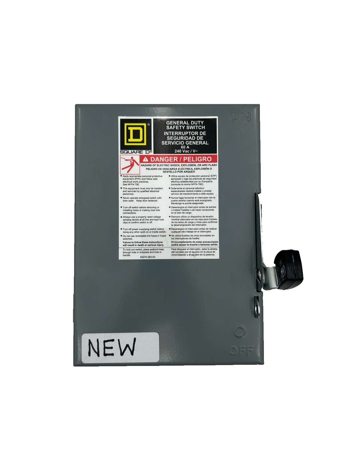 NEW Square D DU322 Non-Fusible General Duty Safety Switch 60A 3-Pole 240VAC