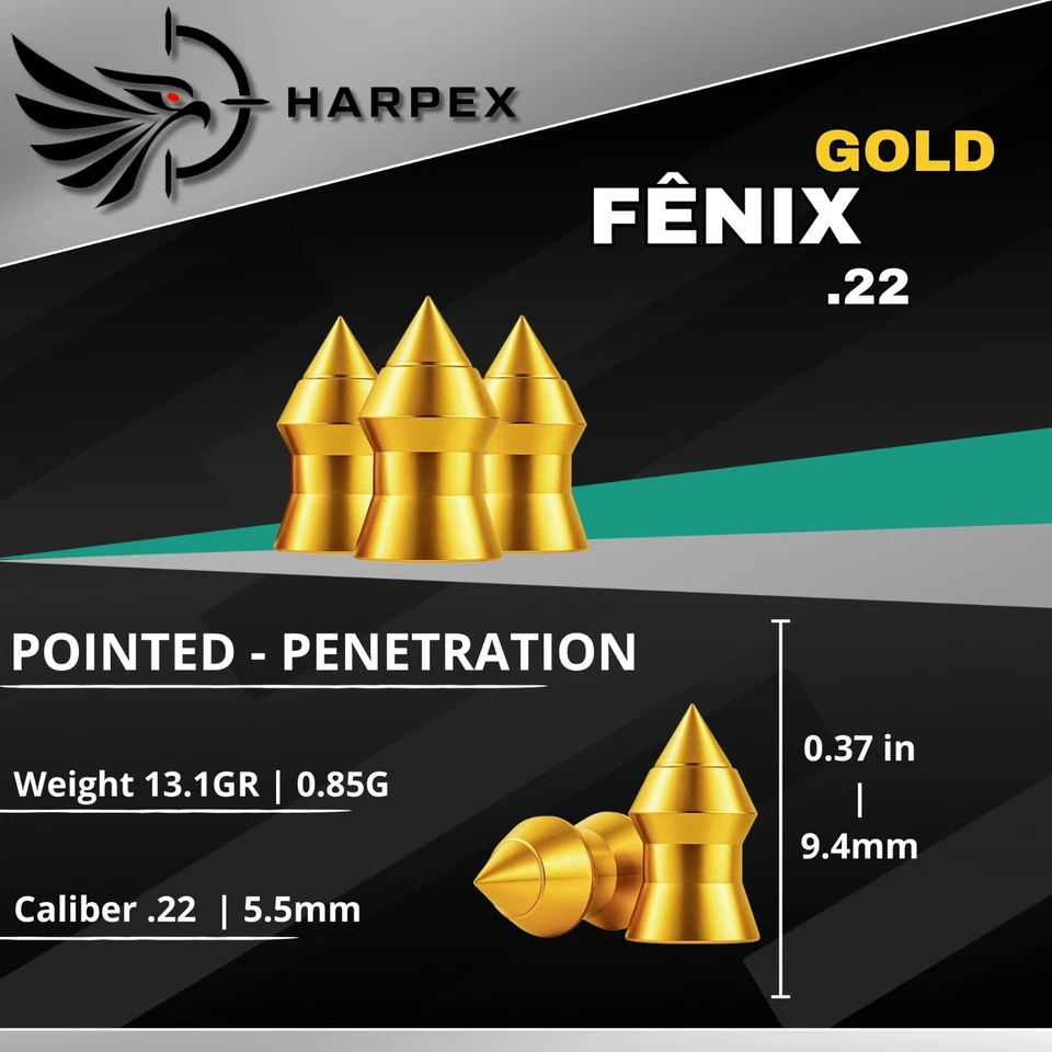Harpex Fenix Gold .22 (5.5mm) Cal Airgun pellets  - Lead Pointed high precision - Image 4 of 4
